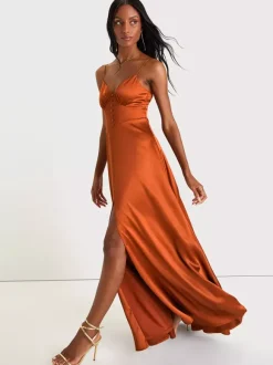 Bridesmaid Dress Spaghetti Straps Open Back High Slit A-Line Prom Maxi Dresses