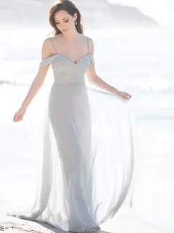 Bridesmaid Dress Sweetheart Neckline Cold Shoulder Ruched Chiffon A-Line Maxi Dresses