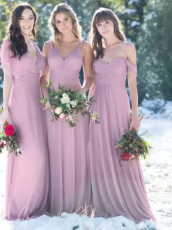 Bridesmaid Dress Sweetheart Neckline Cold Shoulder Ruched Chiffon A-Line Maxi Dresses