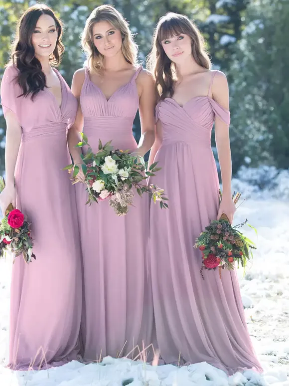Bridesmaid Dress Sweetheart Neckline Cold Shoulder Ruched Chiffon A-Line Maxi Dresses