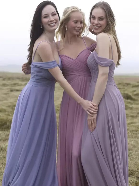 Bridesmaid Dress Sweetheart Neckline Cold Shoulder Ruched Chiffon A-Line Maxi Dresses