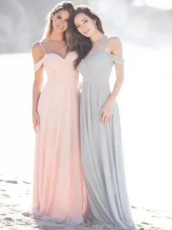 Bridesmaid Dress Sweetheart Neckline Cold Shoulder Ruched Chiffon A-Line Maxi Dresses