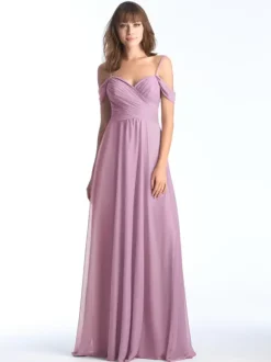 Bridesmaid Dress Sweetheart Neckline Cold Shoulder Ruched Chiffon A-Line Maxi Dresses