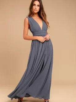 Bridesmaid Dress V-Back Empire Waist High Slit A-Line Chiffon Wedding Party Dresses