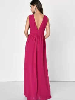 Bridesmaid Dress V-Back Empire Waist High Slit A-Line Chiffon Wedding Party Dresses