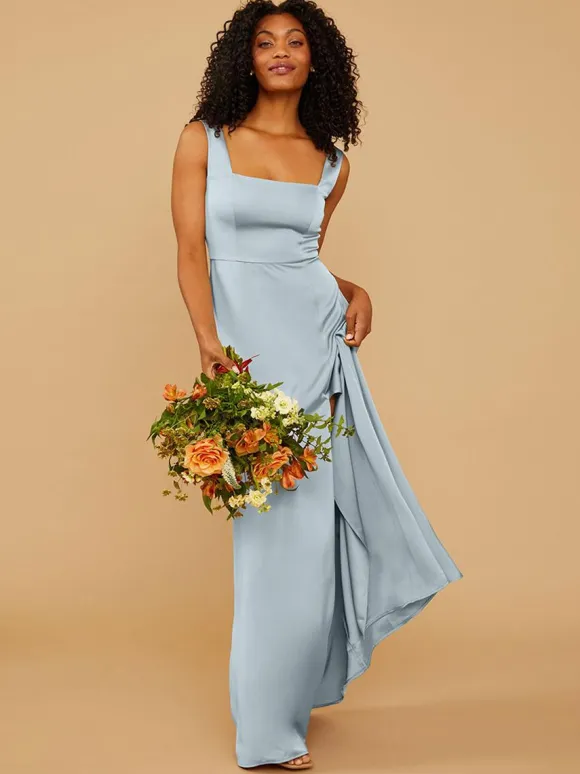 Bridesmaid Dresses A-Line Floor-Length Zipper Satin Fabric Wedding Party Dress