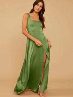 Bridesmaid Dresses A-Line Floor-Length Zipper Satin Fabric Wedding Party Dress
