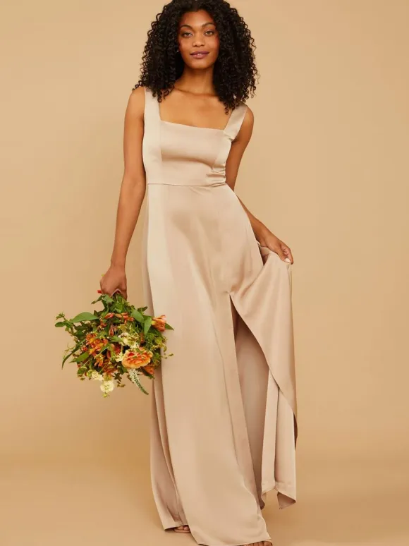 Bridesmaid Dresses A-Line Floor-Length Zipper Satin Fabric Wedding Party Dress