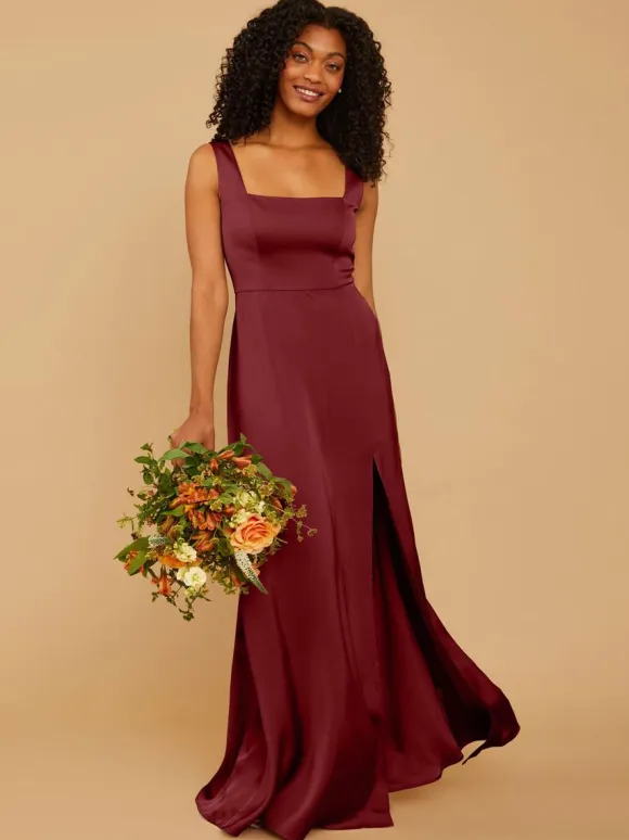 Bridesmaid Dresses A-Line Floor-Length Zipper Satin Fabric Wedding Party Dress