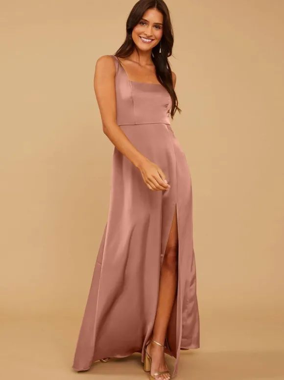 Bridesmaid Dresses A-Line Floor-Length Zipper Satin Fabric Wedding Party Dress