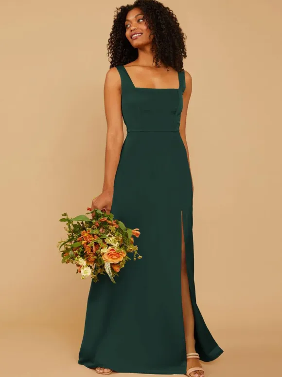 Bridesmaid Dresses A-Line Floor-Length Zipper Satin Fabric Wedding Party Dress