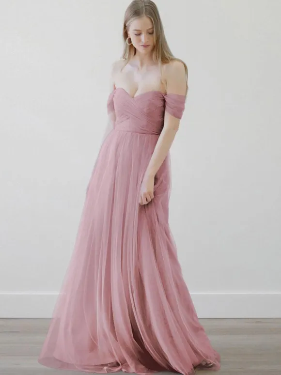 Bridesmaid Dresses A-Line Floor-Length Zipper Tulle Wedding Party Dress