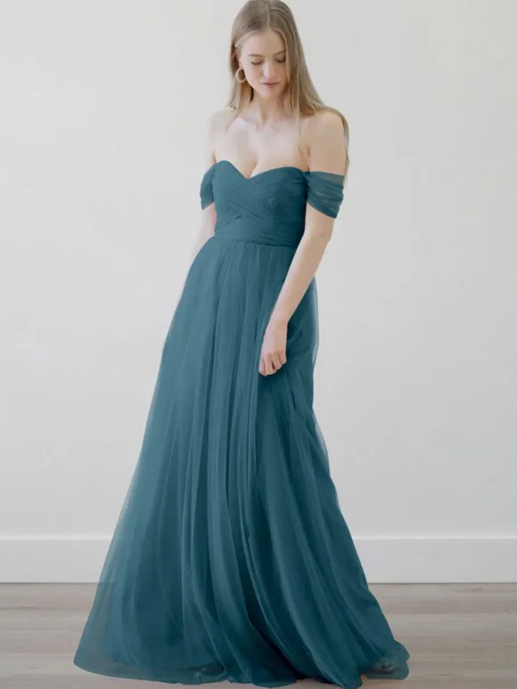Bridesmaid Dresses A-Line Floor-Length Zipper Tulle Wedding Party Dress