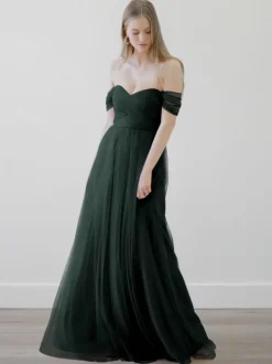 Bridesmaid Dresses A-Line Floor-Length Zipper Tulle Wedding Party Dress