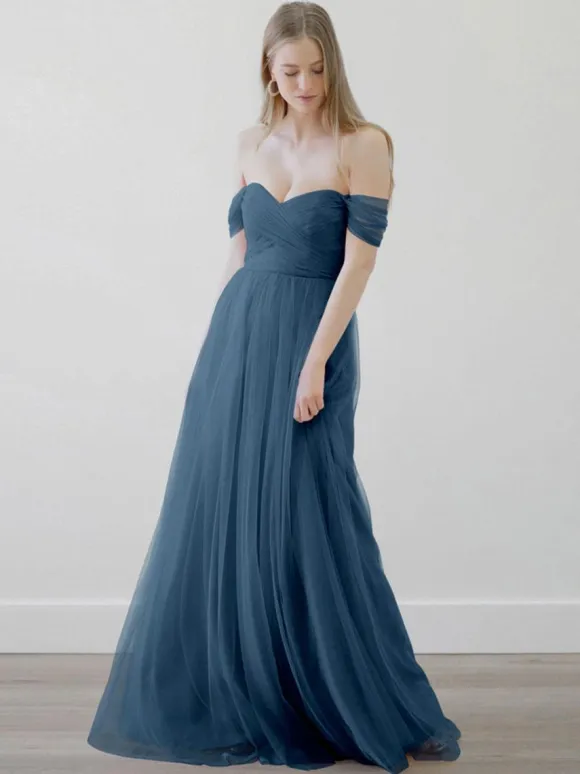 Bridesmaid Dresses A-Line Floor-Length Zipper Tulle Wedding Party Dress
