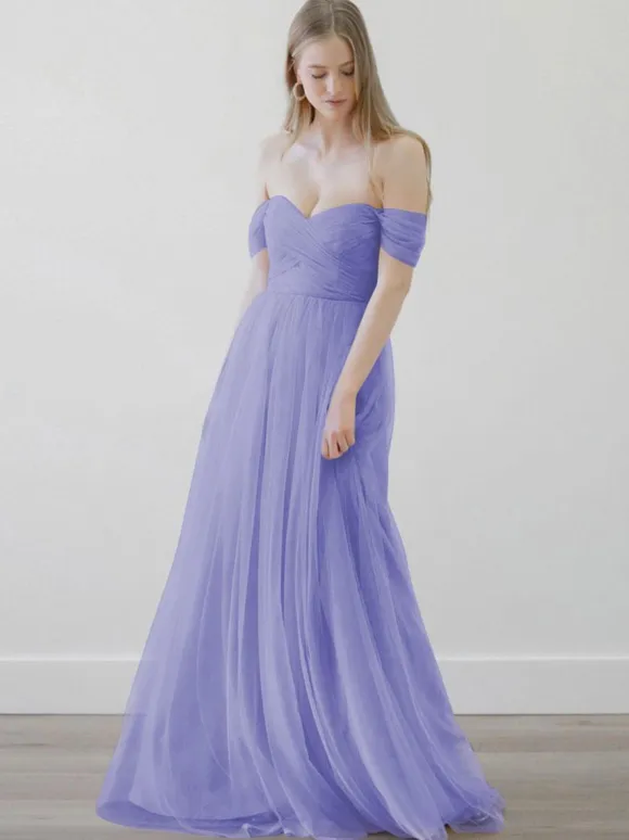 Bridesmaid Dresses A-Line Floor-Length Zipper Tulle Wedding Party Dress