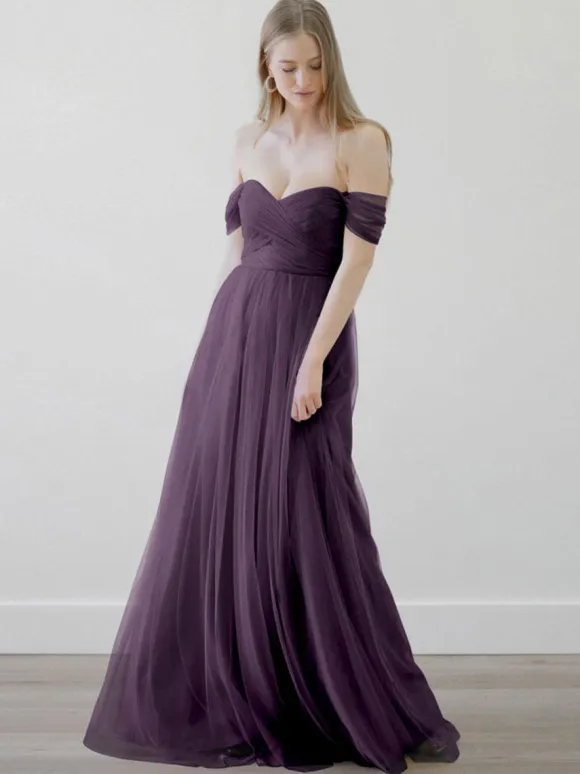 Bridesmaid Dresses A-Line Floor-Length Zipper Tulle Wedding Party Dress