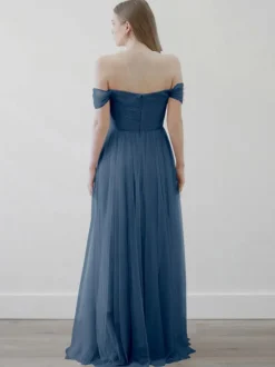 Bridesmaid Dresses A-Line Floor-Length Zipper Tulle Wedding Party Dress