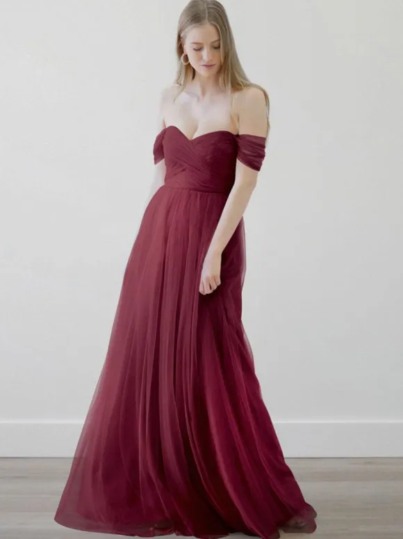 Bridesmaid Dresses A-Line Floor-Length Zipper Tulle Wedding Party Dress