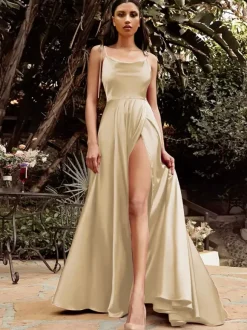 Bridesmaid Dresses A-Line Floor-Length Zipper Satin Fabric Wedding Party Dress