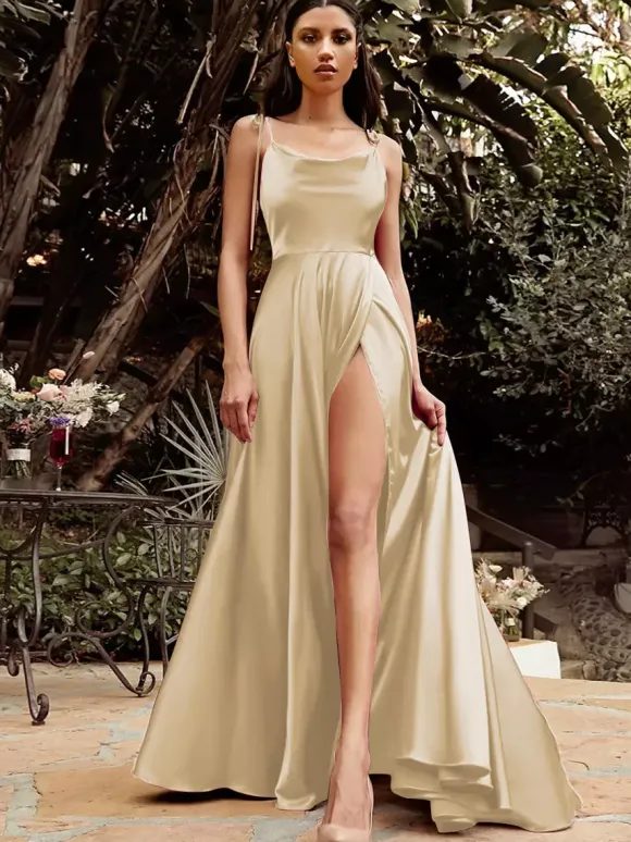 Bridesmaid Dresses A-Line Floor-Length Zipper Satin Fabric Wedding Party Dress
