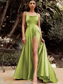 Bridesmaid Dresses A-Line Floor-Length Zipper Satin Fabric Wedding Party Dress