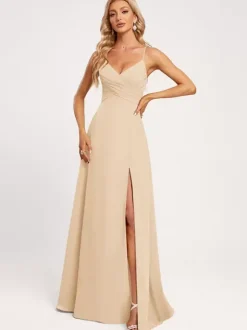Bridesmaid Dresses A-Line Floor-Length Lace-up Chiffon Wedding Party Dress