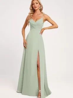 Bridesmaid Dresses A-Line Floor-Length Lace-up Chiffon Wedding Party Dress