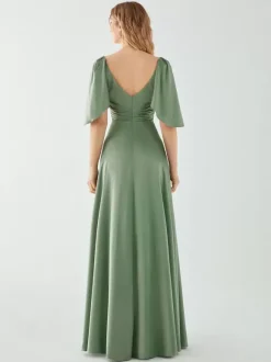 Bridesmaid Dresses A-Line Floor-Length Zipper Elastic Silk Like Satin Wedding Party Dress