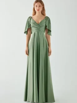 Bridesmaid Dresses A-Line Floor-Length Zipper Elastic Silk Like Satin Wedding Party Dress