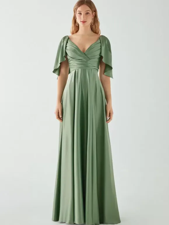 Bridesmaid Dresses A-Line Floor-Length Zipper Elastic Silk Like Satin Wedding Party Dress