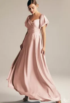 Bridesmaid Dresses A-Line Floor-Length Zipper Satin Fabric Prom Dress