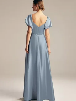 Bridesmaid Dresses A-Line Floor-Length Zipper Satin Fabric Prom Dress