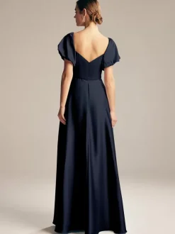 Bridesmaid Dresses A-Line Floor-Length Zipper Satin Fabric Prom Dress