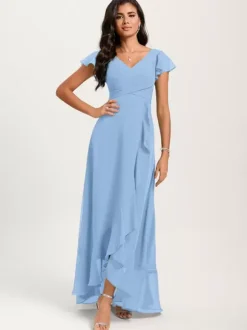 Bridesmaid Dresses Ball Gown Floor-Length Zipper Chiffon Wedding Party Dress