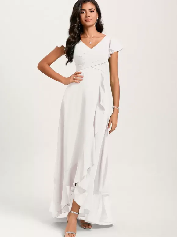 Bridesmaid Dresses Ball Gown Floor-Length Zipper Chiffon Wedding Party Dress