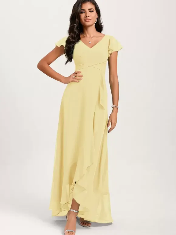 Bridesmaid Dresses Ball Gown Floor-Length Zipper Chiffon Wedding Party Dress