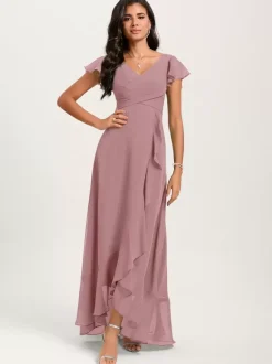 Bridesmaid Dresses Ball Gown Floor-Length Zipper Chiffon Wedding Party Dress