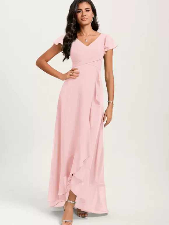 Bridesmaid Dresses Ball Gown Floor-Length Zipper Chiffon Wedding Party Dress