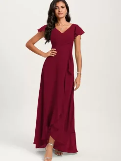 Bridesmaid Dresses Ball Gown Floor-Length Zipper Chiffon Wedding Party Dress