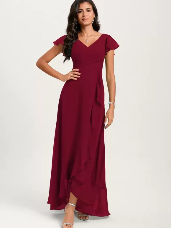 Bridesmaid Dresses Ball Gown Floor-Length Zipper Chiffon Wedding Party Dress