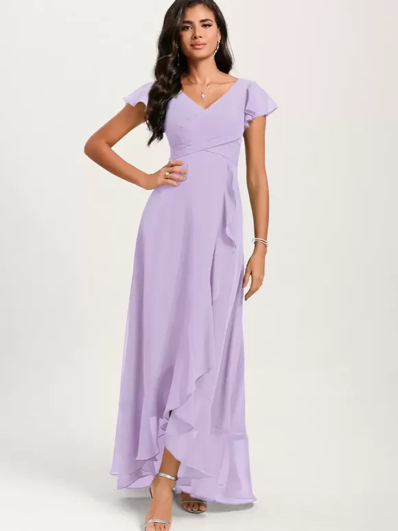 Bridesmaid Dresses Ball Gown Floor-Length Zipper Chiffon Wedding Party Dress
