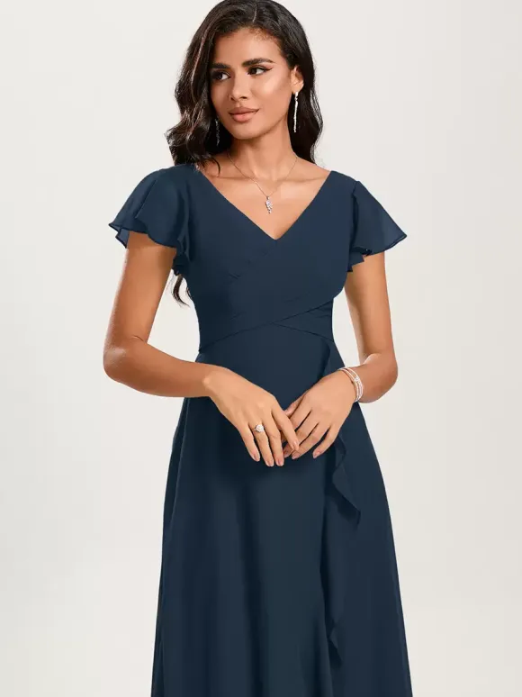 Bridesmaid Dresses Ball Gown Floor-Length Zipper Chiffon Wedding Party Dress