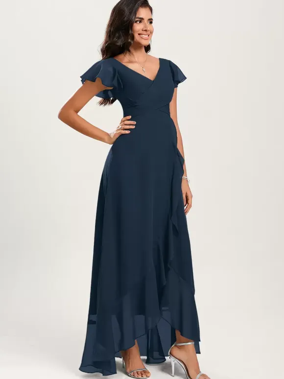 Bridesmaid Dresses Ball Gown Floor-Length Zipper Chiffon Wedding Party Dress