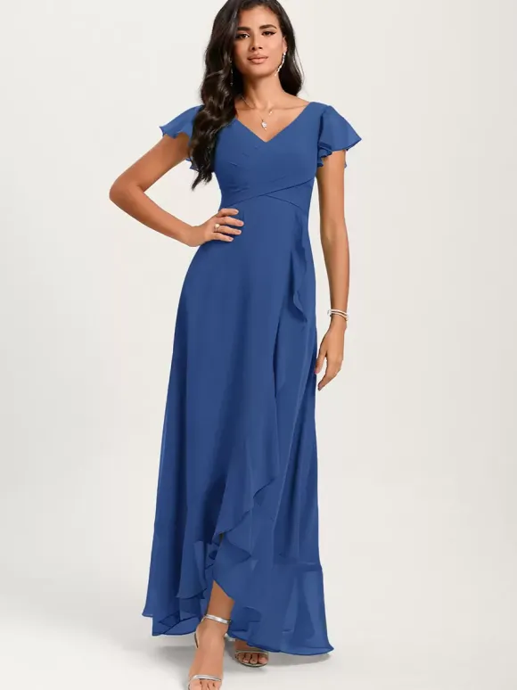 Bridesmaid Dresses Ball Gown Floor-Length Zipper Chiffon Wedding Party Dress