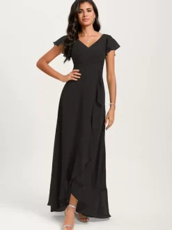 Bridesmaid Dresses Ball Gown Floor-Length Zipper Chiffon Wedding Party Dress