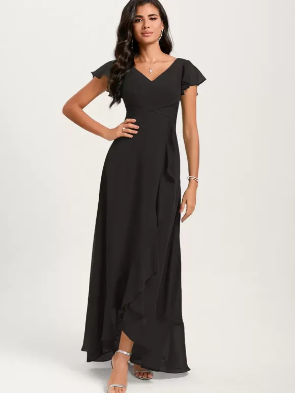 Bridesmaid Dresses Ball Gown Floor-Length Zipper Chiffon Wedding Party Dress