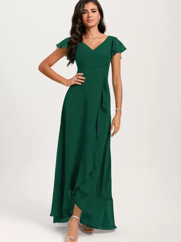 Bridesmaid Dresses Ball Gown Floor-Length Zipper Chiffon Wedding Party Dress