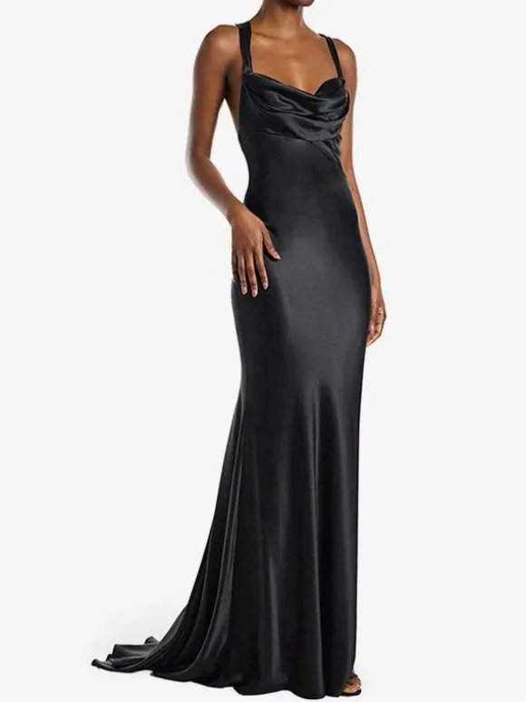 Bridesmaid Dresses Elastic Silk Like Satin A-Line Floor-Length Wedding Party Dress