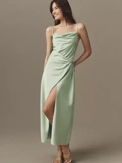 Bridesmaid Dresses Elastic Silk Like Satin Sheath Tea-Length Formal Gowns